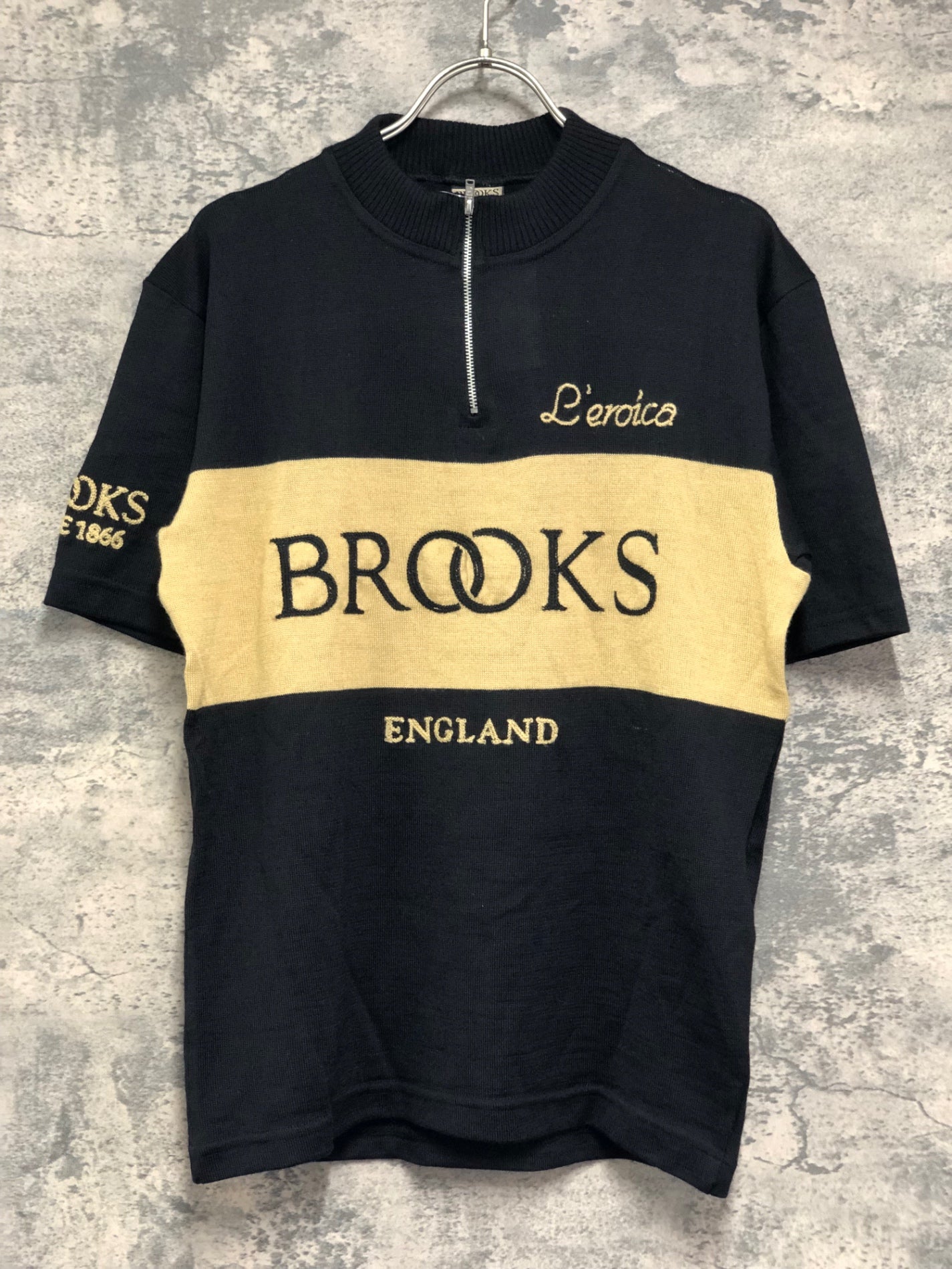 IX733 ブルックス BROOKS Eroica 半袖 サイクルジャージ ウール 黒 S ハーフジップ
