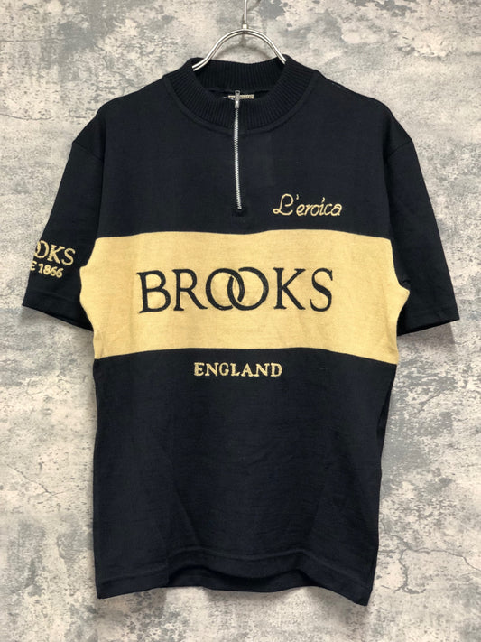 IX733 ブルックス BROOKS Eroica 半袖 サイクルジャージ ウール 黒 S ハーフジップ