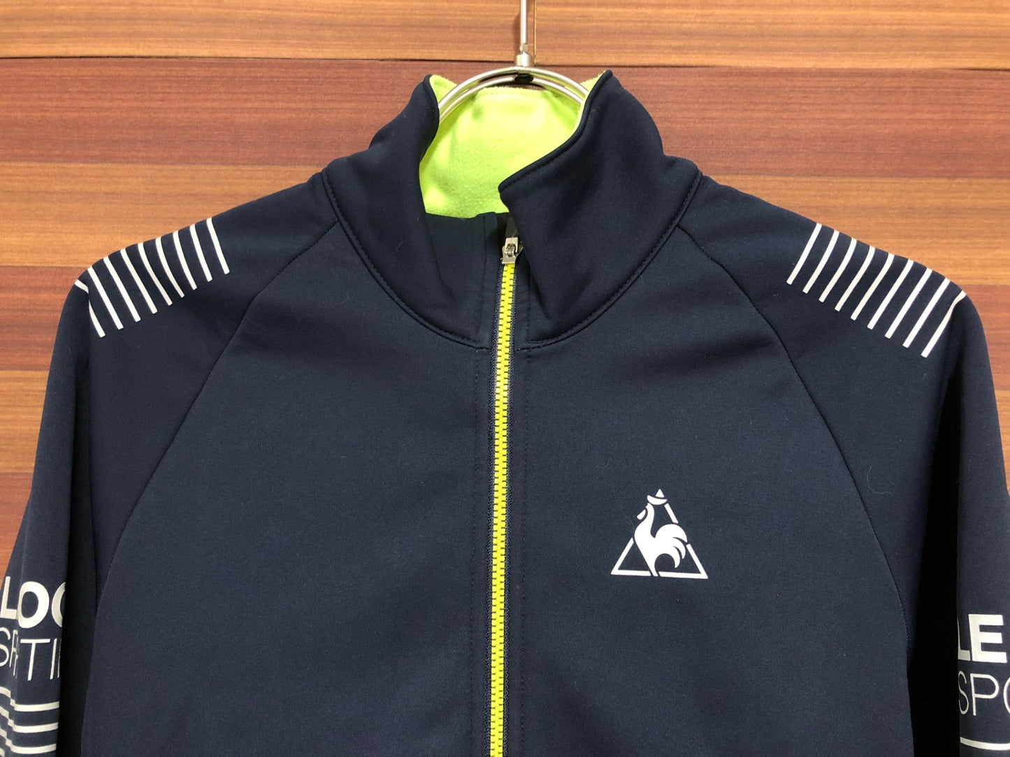 IO077 ルコックスポルティフ le coq sportif 長袖 サイクルジャケット 紺 黄 L 裏起毛
