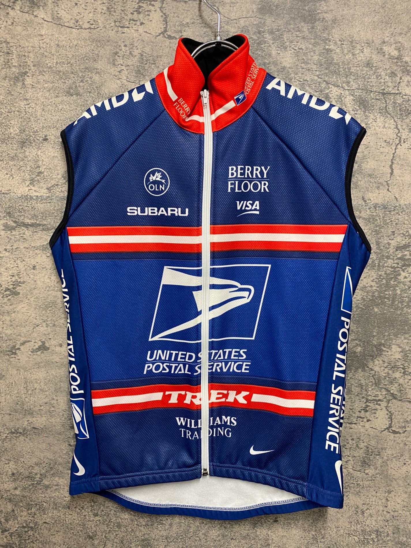 JC346 ナイキ NIKE トレック TREK UNITED STATES POSTAL SERVICE サイクルベスト ジレ 紺赤 S 裏起毛