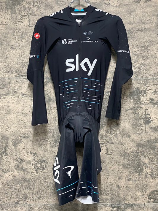 IZ471 カステリ CASTELLI TEAMsky 長袖 ワンピース スキンスーツ 黒 青 S ディンプル袖