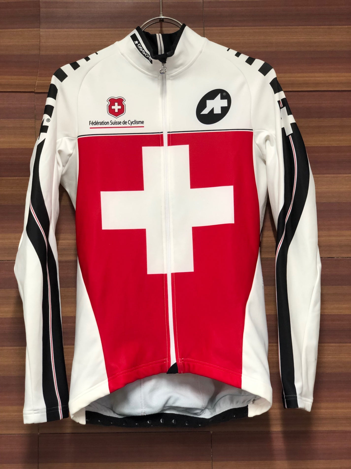 IT203 アソス assos iJ.EQUIPE Swiss 長袖 サイクルジャージ 白 赤 黒 S 裏起毛