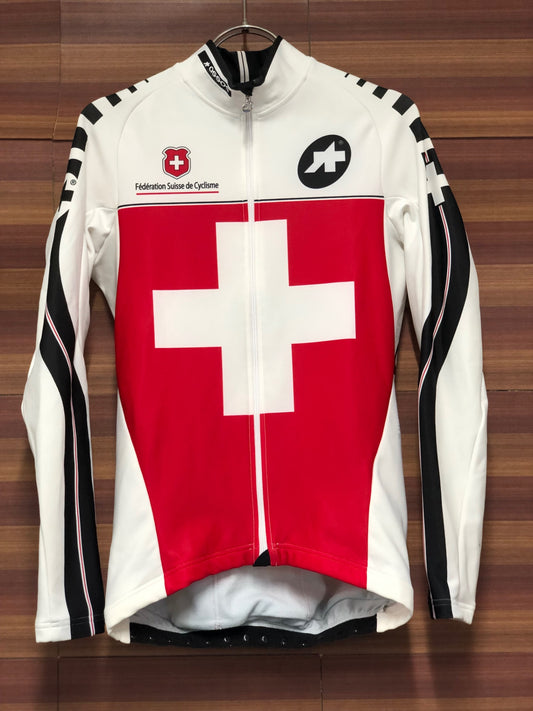 IT203 アソス assos iJ.EQUIPE Swiss 長袖 サイクルジャージ 白 赤 黒 S 裏起毛
