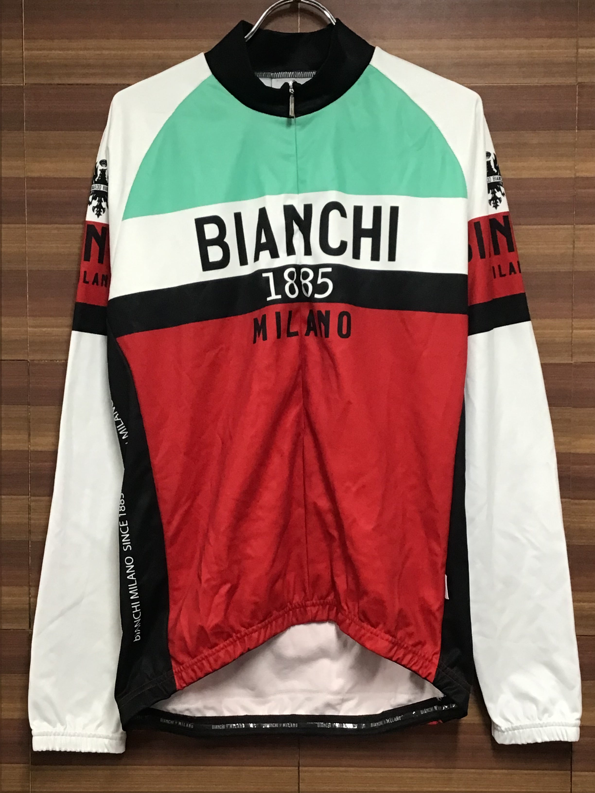 HN399 ビアンキミラノ Bianchi Mirano 長袖 サイクルジャージ XL ホワイト レッド チェレステ