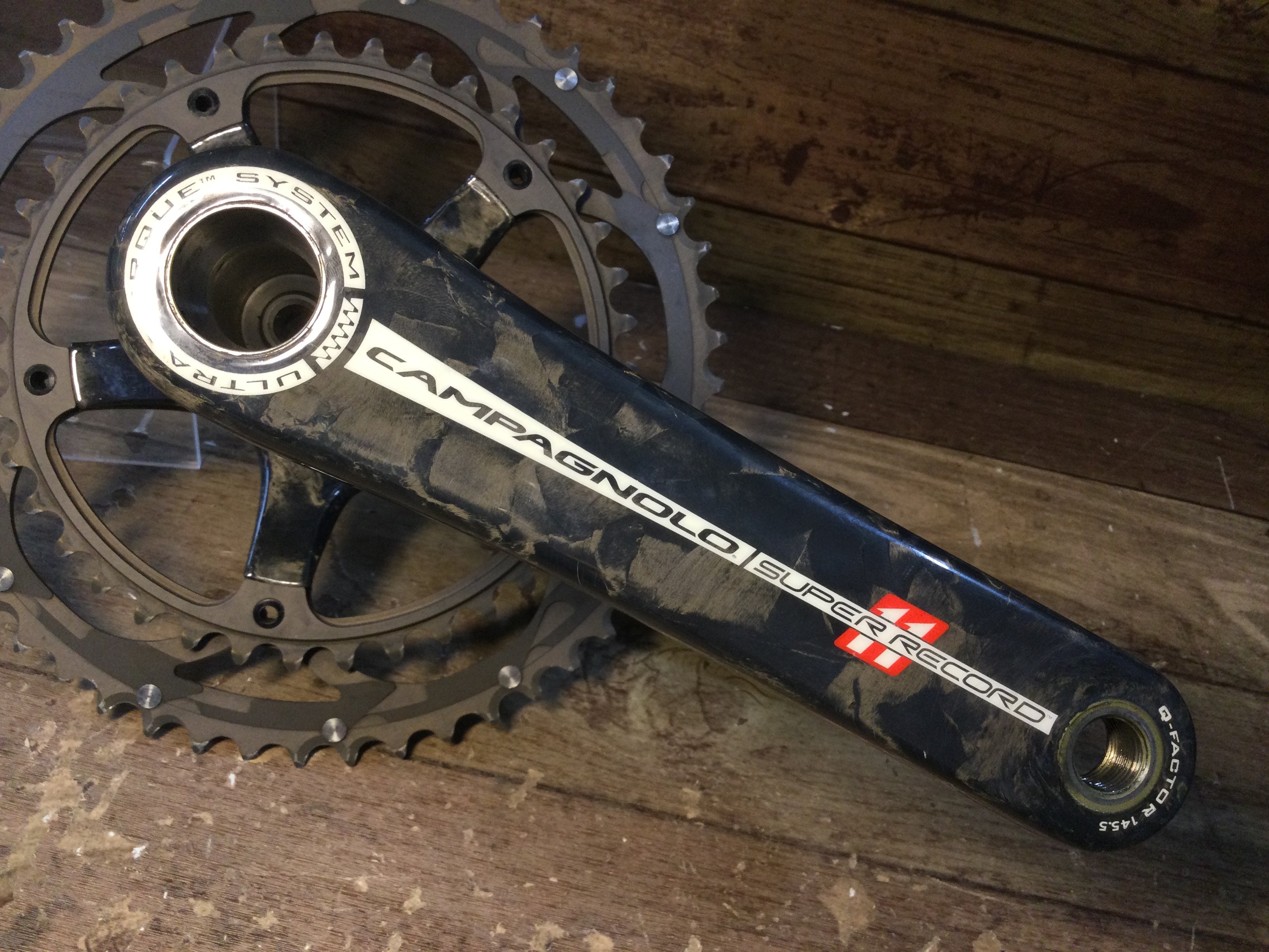 GS502 カンパニョーロ CAMPAGNOLO スーパーレコード SUPER RECORD 5アーム クランクセット, 52/39T 170mm  2×11S ウルトラトルク 刃先 使用感あり