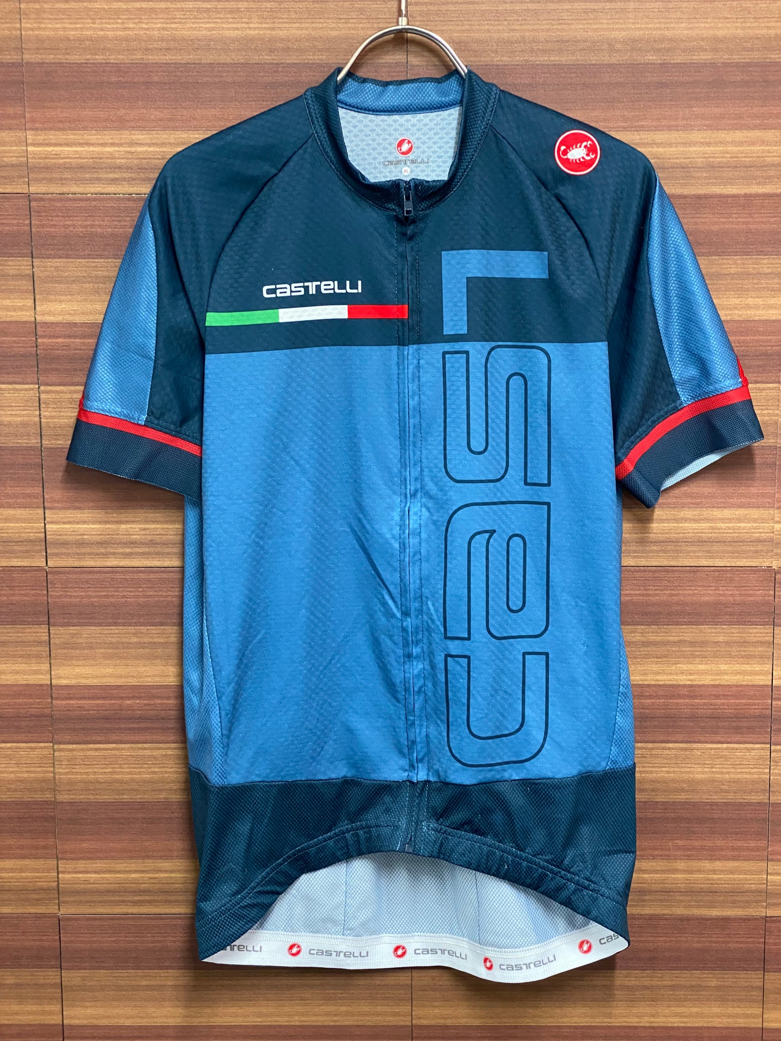 GW958 カステリ CASTELLI 半袖 サイクルジャージ 青 XL ※背中にほつれ